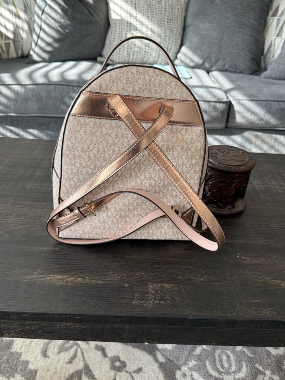 Michael Kors Blush and Cream Signature Dome Backpack - Picture 3 of 4